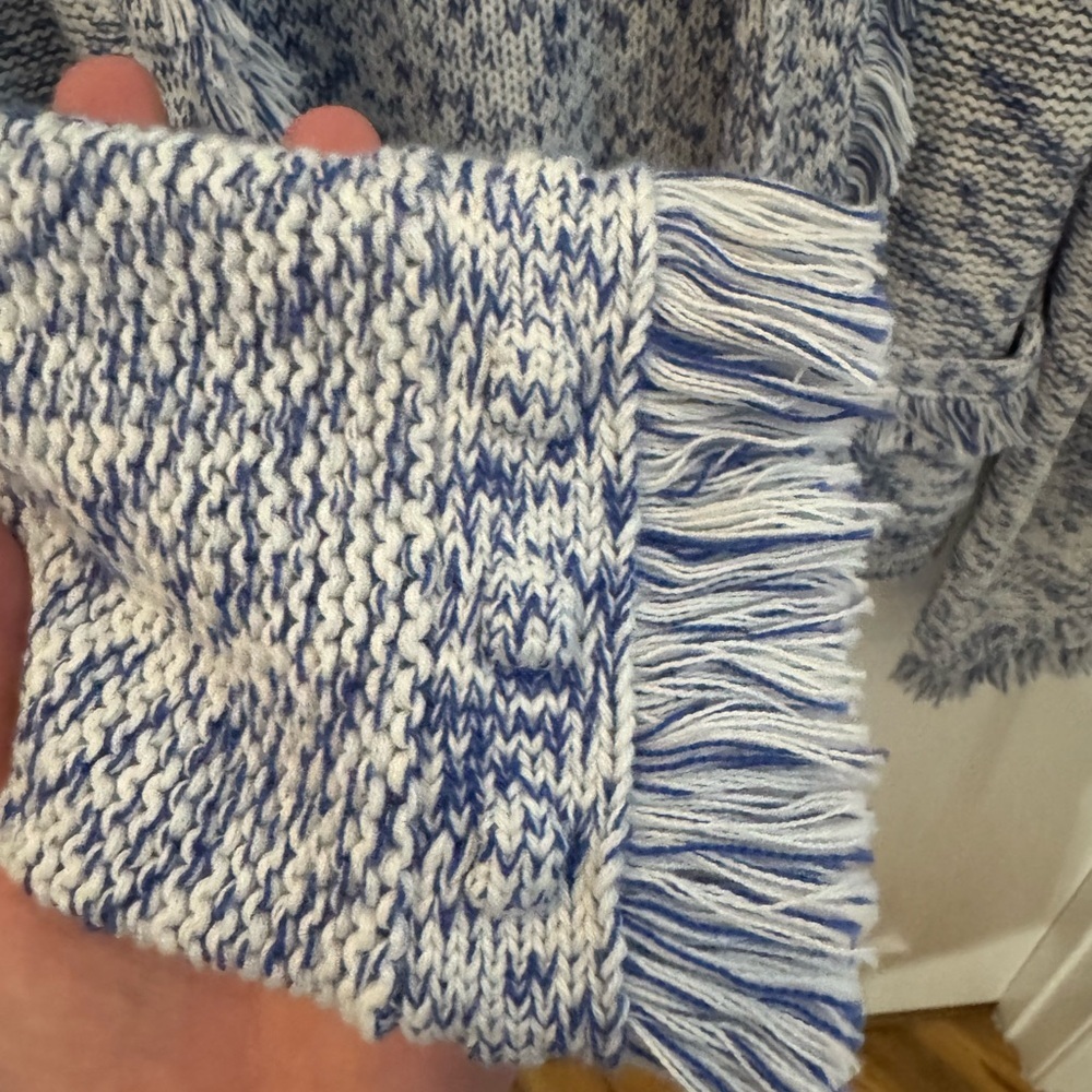 J McLaughlin Blue and White Fringed Blazer - Picture 5 of 7